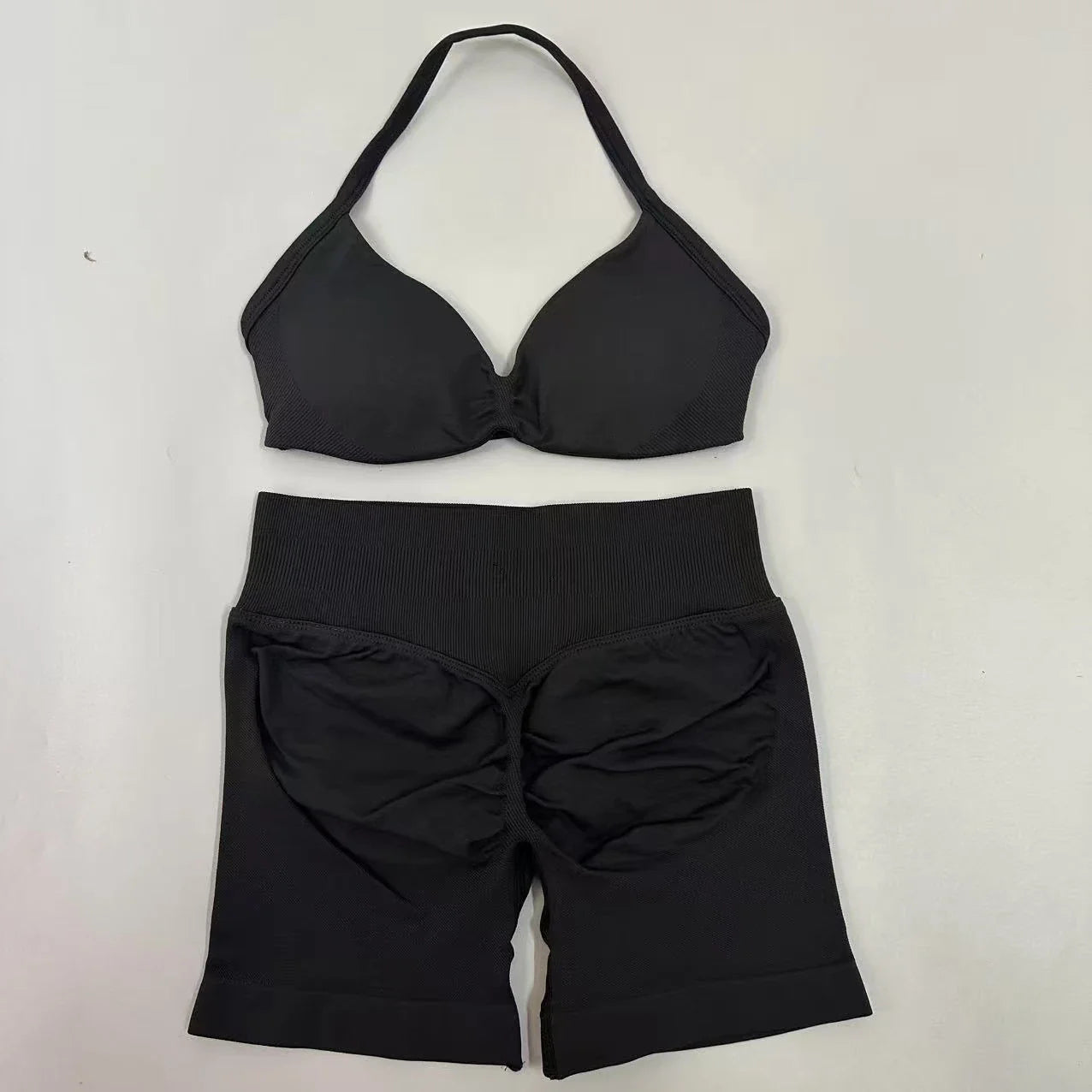 Impact Womens 2 Piece Yoga Set Strappy Seamless Sports Bra and High Waist Scrunch Shorts for Gym Workout and Fitness Training