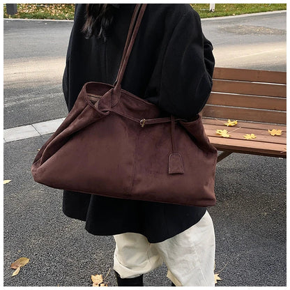 Velvet Zipper 2024 New Product Large Tote Bag Solid Large Capacity Popular Fashion Shoulder Bag Soft Simple Commuter Handbag
