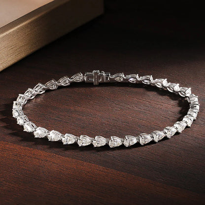3x5mm Pear Cut Moissanite Tennis Bracelets for Women  s925 Sliver Plated 18k White Gold Hiphop Party Bracelet Wholesale