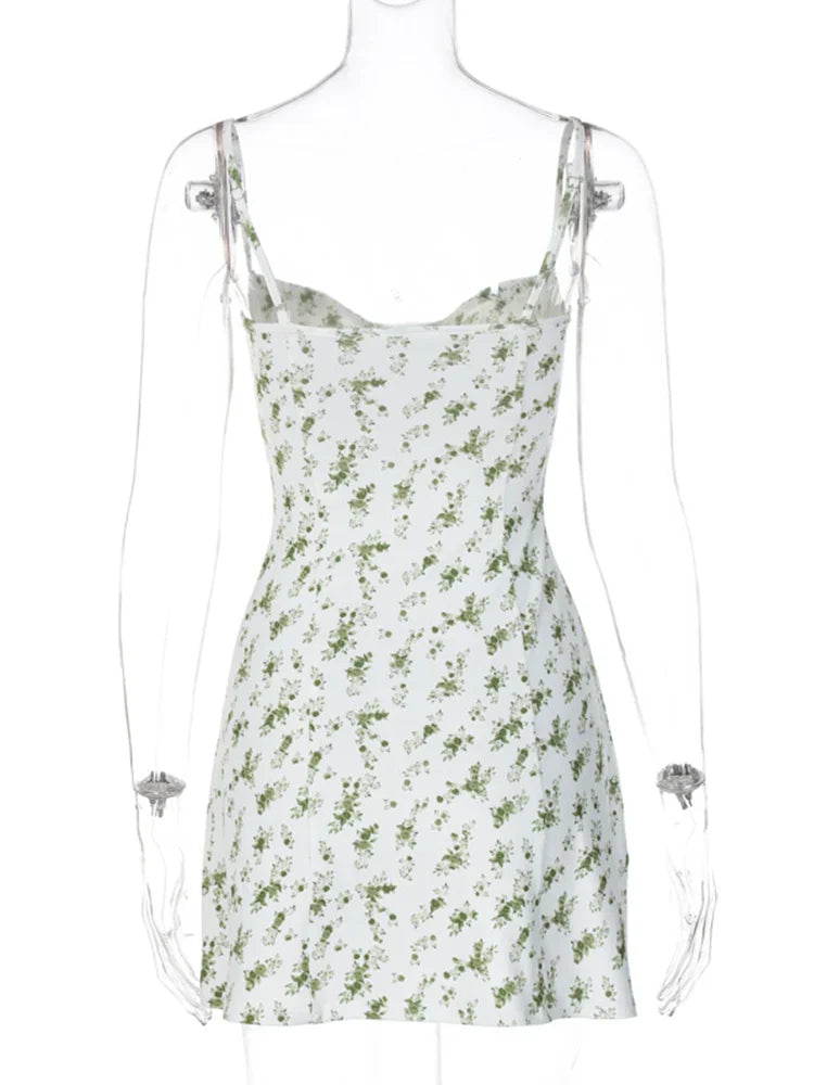 Fashion Sexy Flower Printed Women Short Dresses Streetwear Regular Casual Strapless Sleeveless Slim Sheath Vestidos Robe