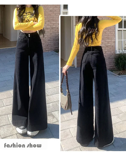 High-waisted Wide-leg Jeans Denim Flared Straight Pants