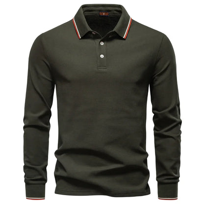 Men's Henley Neck Polo Shirt Cotton Solid Color Long Sleeve Autumn Winter Premium Luxury Mens Top