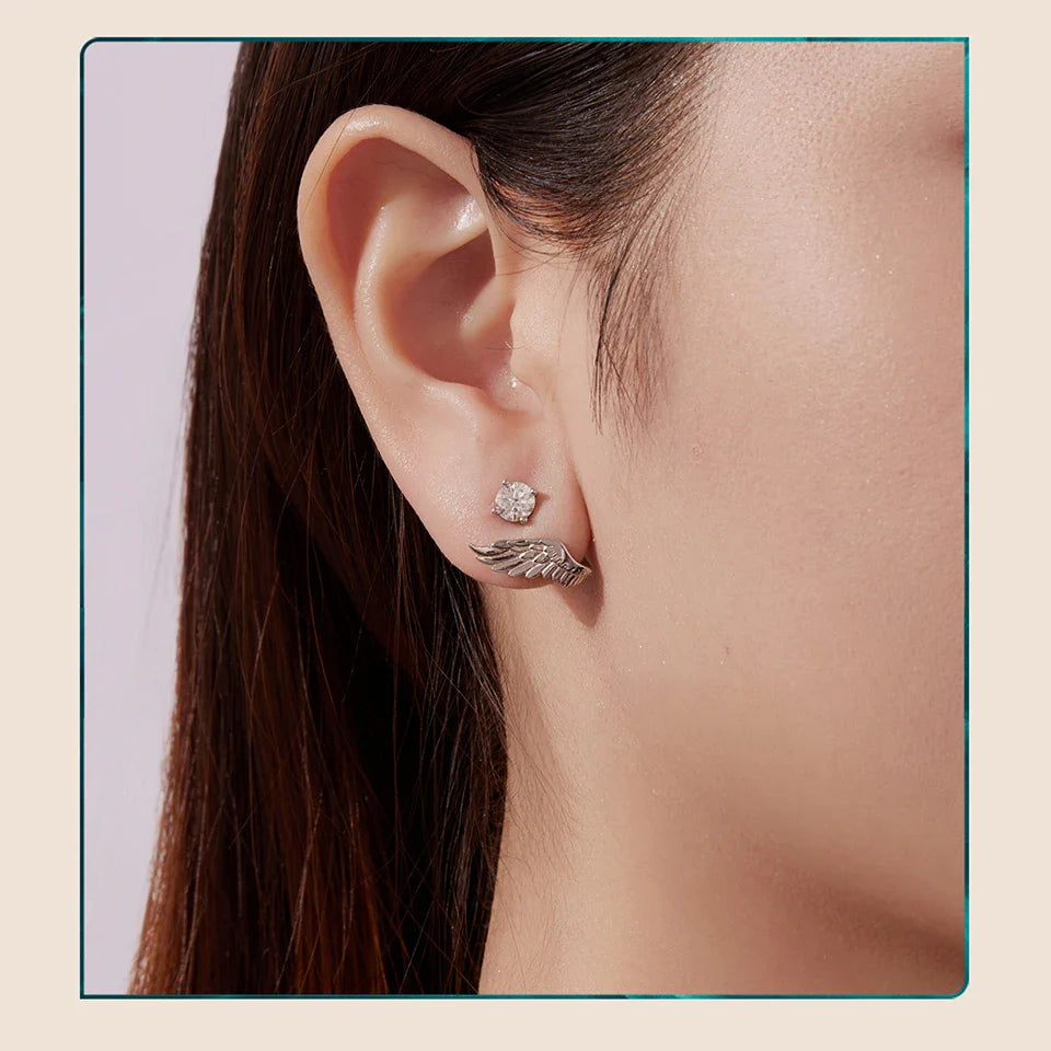 0.5CT Angel Wing Moissanite Stud Earrings, Symmetrical Cartilage Climber Earrings Round Cut Lab Created Diamond for Women