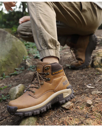 High-Top Leather Men's Boots Breathable Desert Combat Boots Outdoor Non-slip Hiking Boots Men Motorcycle Boots Work Ankle Boots
