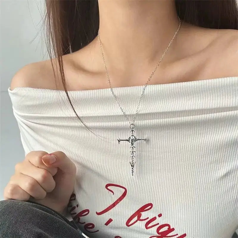 2025 Gothic Punk Cross Pendant Necklace For Women Men Vintage Unisex Silver Hip-Hop Chain Fashion Accessories