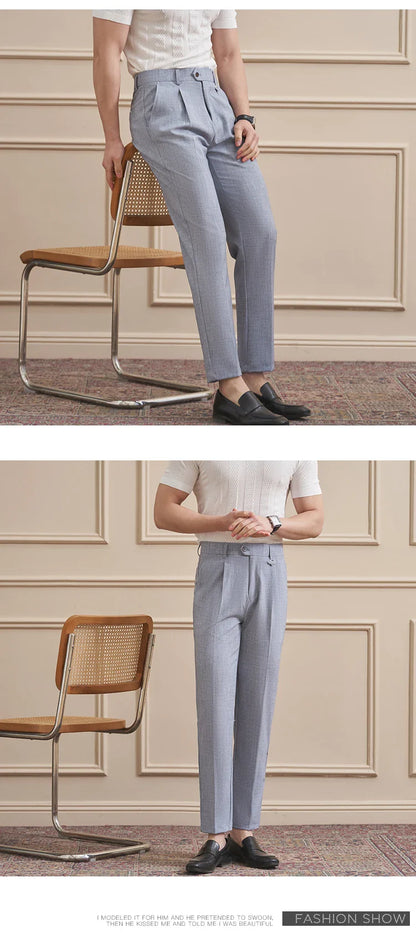 Men's High-Quality Woven Suit Trousers Slim Fit Formal Trousers, Classic Solid Color Trousers