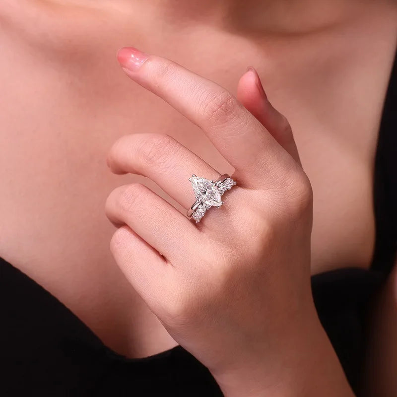 3CT 100% Real Full Moissanite Wedding Rings for Women Marquise Cut S925 Sterling Silver Marriage Band Fine Jewelry GRA