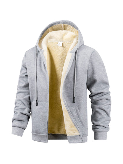 Winter Thick Fleece Zipper Hoodies Thicken Warm Jackets Long Sleeve Sweatshirts Casual Sports Fleece Black Coats Hooded Men Coat