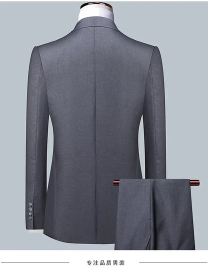 Suit  Outdoor Gentleman Solid-color Men's Fashionable Formal Business Wedding Hosting Banquets Casual and Fitted Gentle Suit
