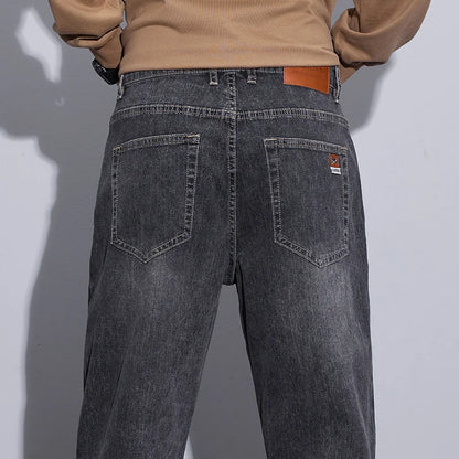 New Men's Micro Elastic Wide Leg Jeans American Retro Versatile Loose Fit Long Pants for All Seasons