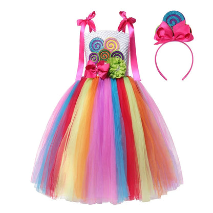 Girls Candy Fairy Lollipop Cosplay Carnival Costume Toddler Purim Rainbow Vestidos Girls Birthday Party Dress
