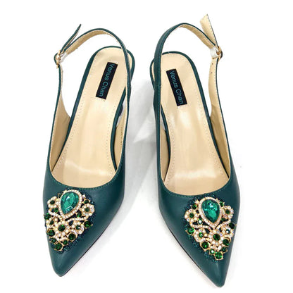Sapatos e Bolsas Italianos Combinando Conjunto Nigéria Elegância Festa Strass Bico Fino Sapatos Femininos Salto Alto