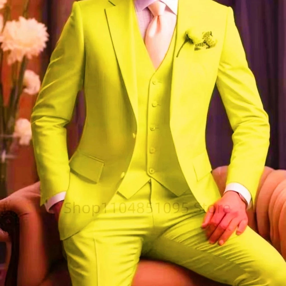 Wedding Light Pink Men's Suit 3 Pieces Formal Business Notch Lapel Blazer Tuxedos Slim Fit Groomsmen Suit Set(Jacket+Vest+Pant)