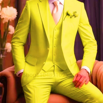 Wedding Light Pink Men's Suit 3 Pieces Formal Business Notch Lapel Blazer Tuxedos Slim Fit Groomsmen Suit Set(Jacket+Vest+Pant)