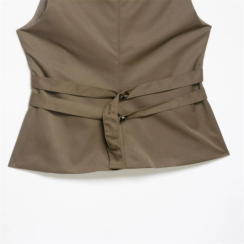 Women's two-tone double-breasted high-neck sleeveless top, waist-cinching slim-fit high-street casual women's vest, 2026 new