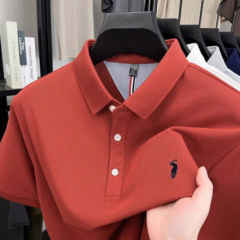 High end designer brand short sleeve polo shirt men's summer breathable trend golf pony embroidery business casual Paul T-shirt