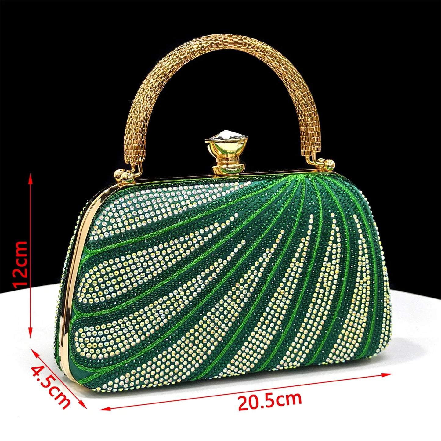 New Green Colour Pointed-Toe Diamond-Studded Party Women's High Heels Gorgeous Parties Shoes and Bag to Match