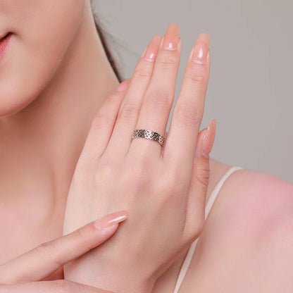 Vintage 925 Sterling Silver Hollow Out Heart To Heart Simple Style Stacking Rings For Women Fine Jewelry