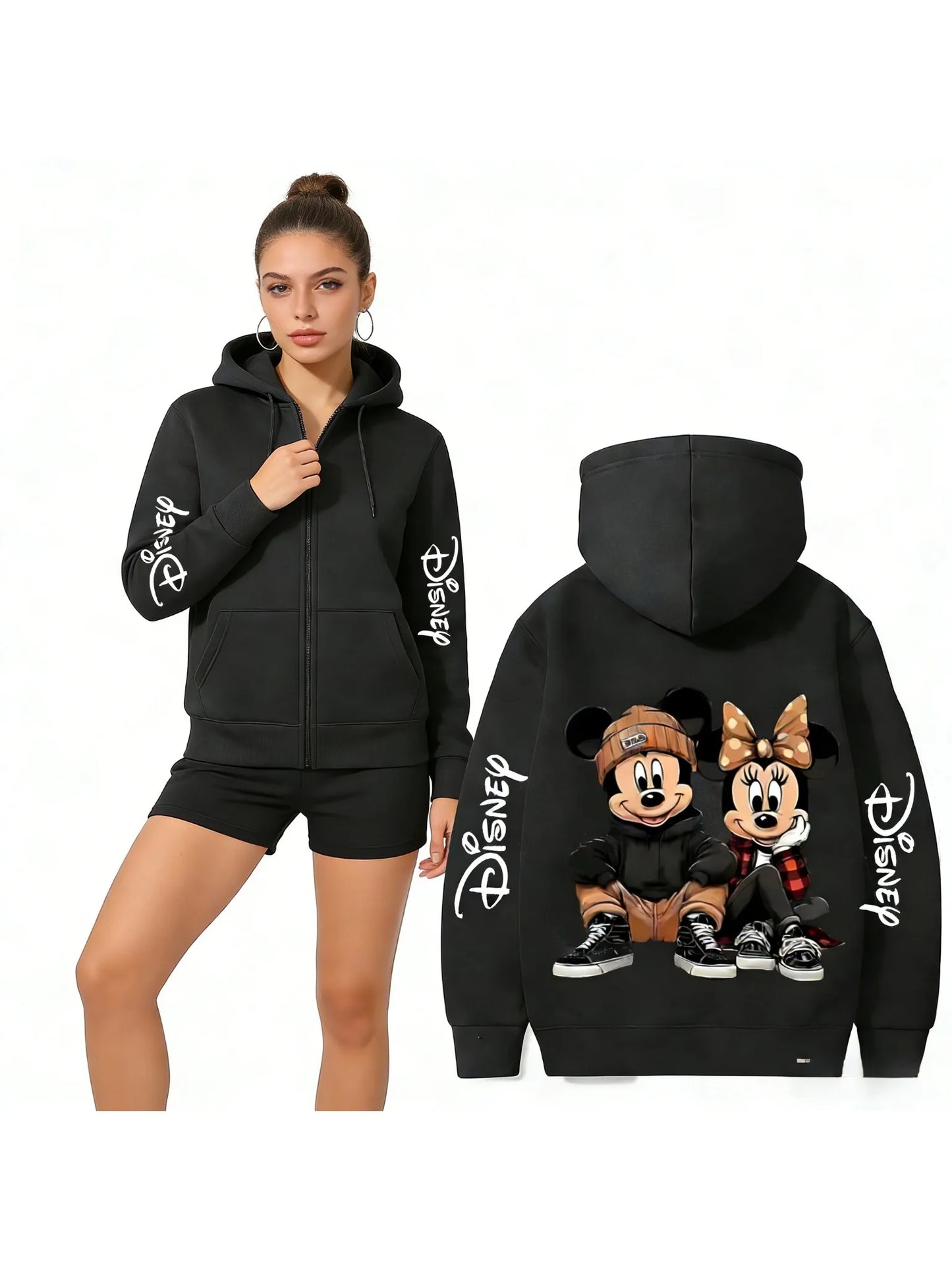 Unisex 2026 Spring Autumn Y2K Mickey Minnie Graphic Print Zip Up Hoodie Cotton Casual Streetwear Jacket Women Men Tops