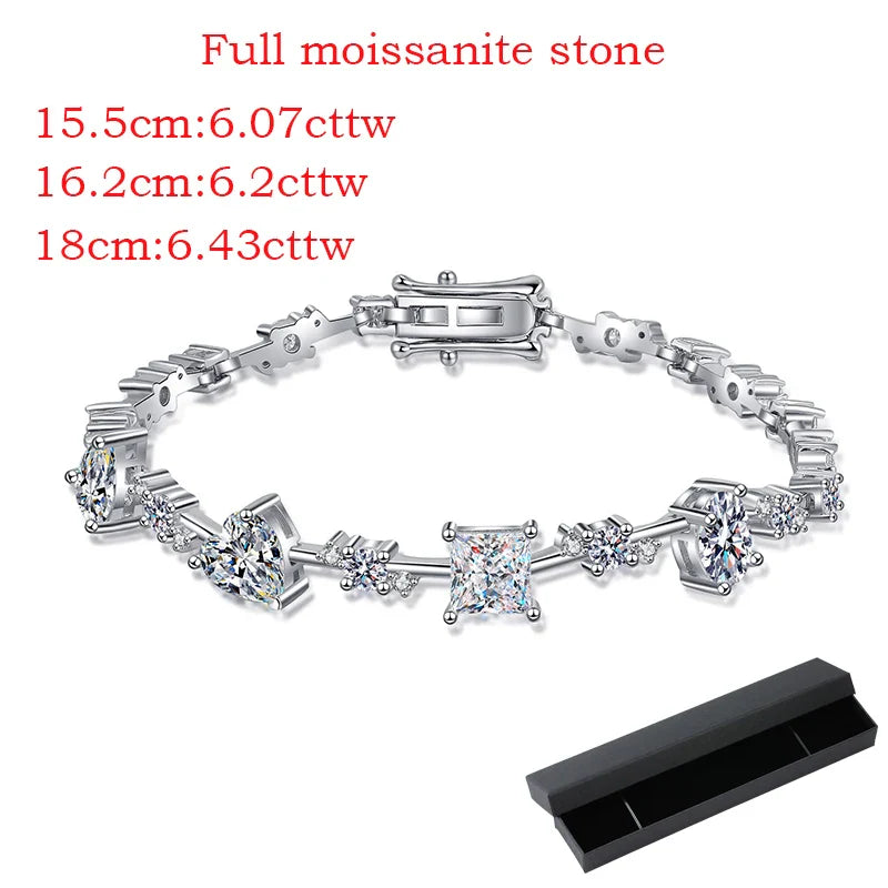 6.07-6.43CTTW Princess Cut Moissanite Tennis Bracelet for Women Full Diamond S925 Sterling Silver Plated Platinum Bangle