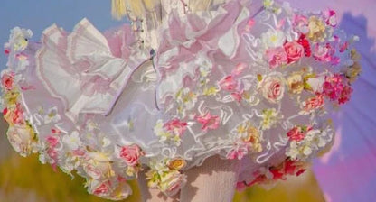 Flowers Crinoline Sweet Fairy Lolita 2024 Spring and Summer Bubble Skirt Gorgeous French Elegant Girl Women's Organza Midi Skirt