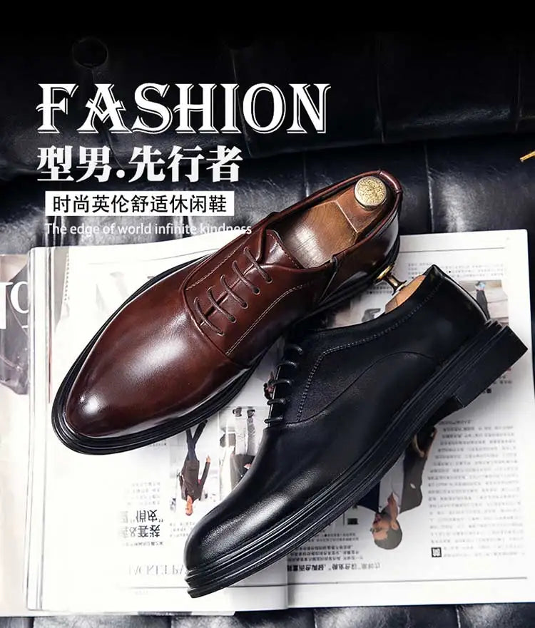 Business Formal Leather Shoes Men's Casual with Suit Low Top Solid Wedding Shoes Color Fashion Oxford Shoes Pointed Office Shoes