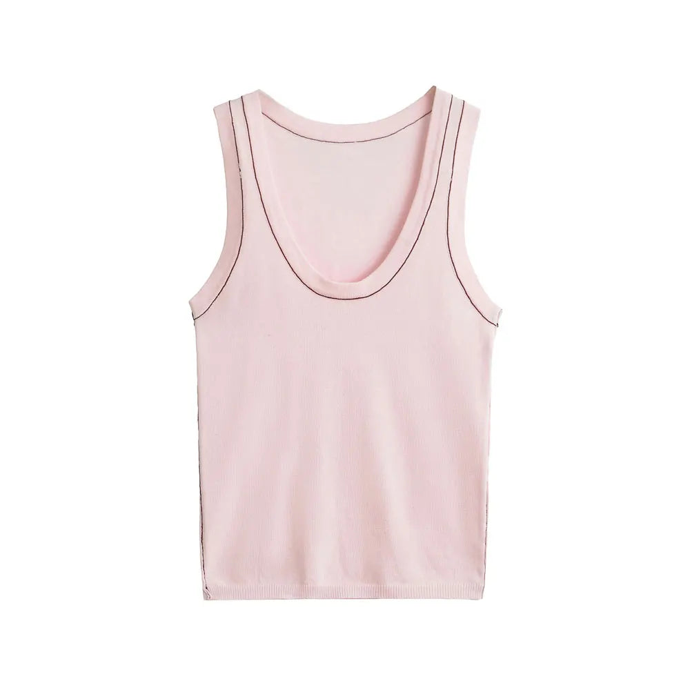 Women's Sleeveless Knit Tank Tops, V Neck ,Contrast Trims, Female Camis, Chic Vest Fashion