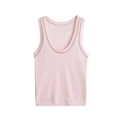 Women's Sleeveless Knit Tank Tops, V Neck ,Contrast Trims, Female Camis, Chic Vest Fashion