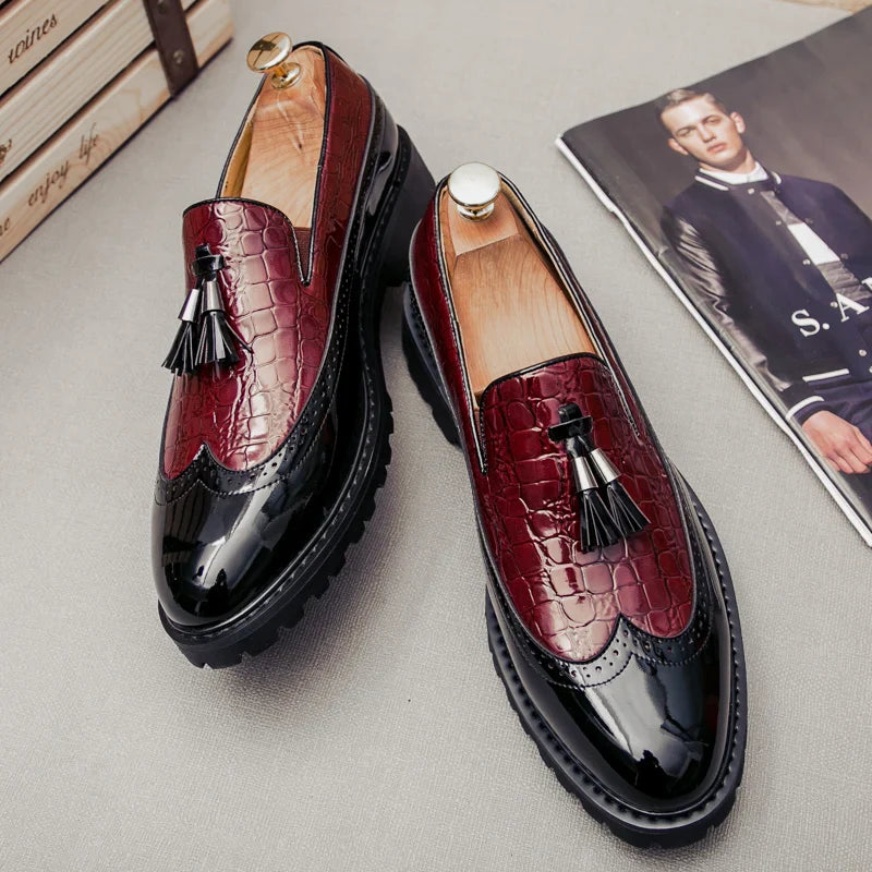 2024 new lazy man slip-on bean shoes men's business casual crocodile print 46 large size fringed leather shoes men