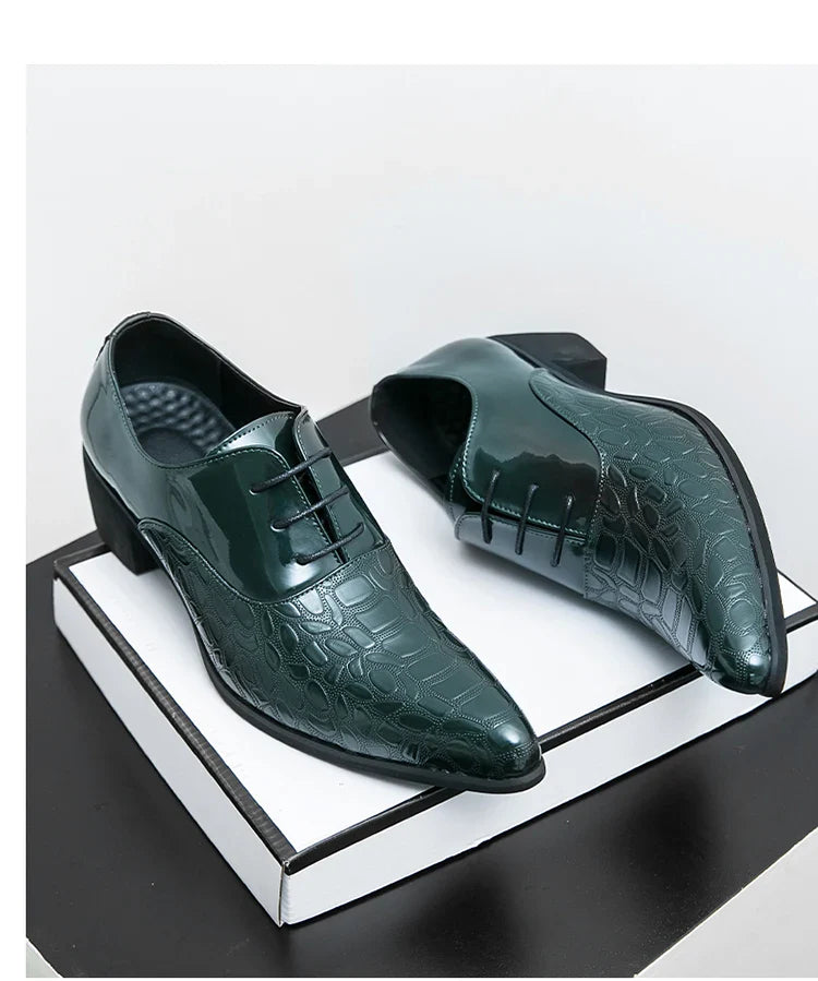 Luxury Wedding Dress Men High Heel Shoes Design Blue Man Patent Leather Shoes Party Men Pointed Toe Formal Shoes Zapatos Oxfords