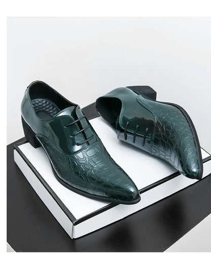 Luxury Wedding Dress Men High Heel Shoes Design Blue Man Patent Leather Shoes Party Men Pointed Toe Formal Shoes Zapatos Oxfords
