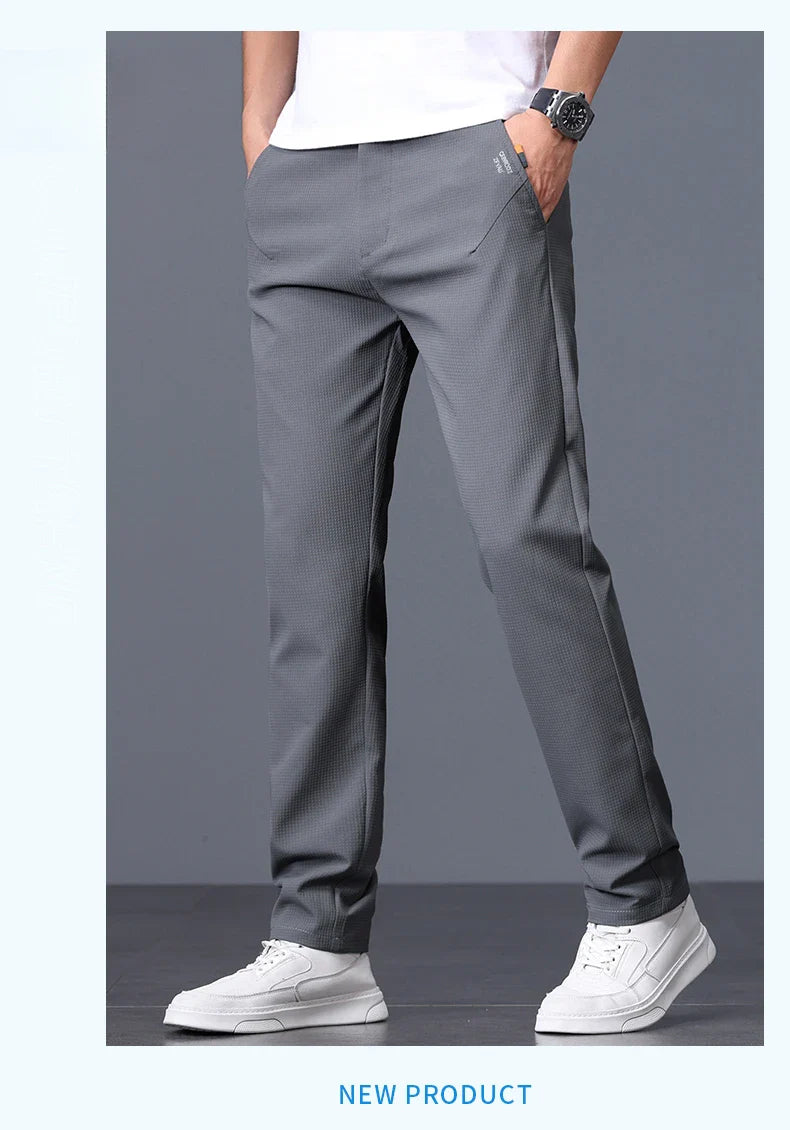 Men's Business Slim Pants Spring Thin Fashion Pocket Casual Trousers Comfortable Letter Labeling Pants Male Clothes