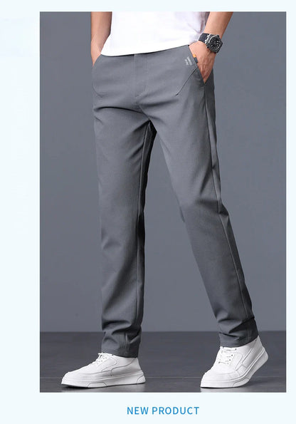 Men's Business Slim Pants Spring Thin Fashion Pocket Casual Trousers Comfortable Letter Labeling Pants Male Clothes