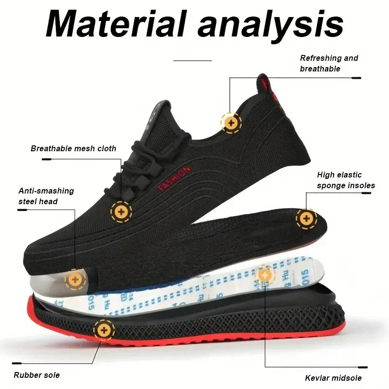 Steel Toe Protective Work Shoes Anti Smash Safety Shoes Men Women Light Work Sneakers Breathable Anti-Stab Indestructible Shoes