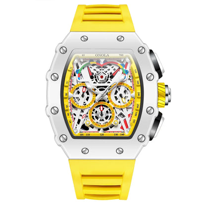 Luxury Watch Men's ONOLA Fashion Casual  Multifunctional Silicone Tape Waterproof Quartz Watch White