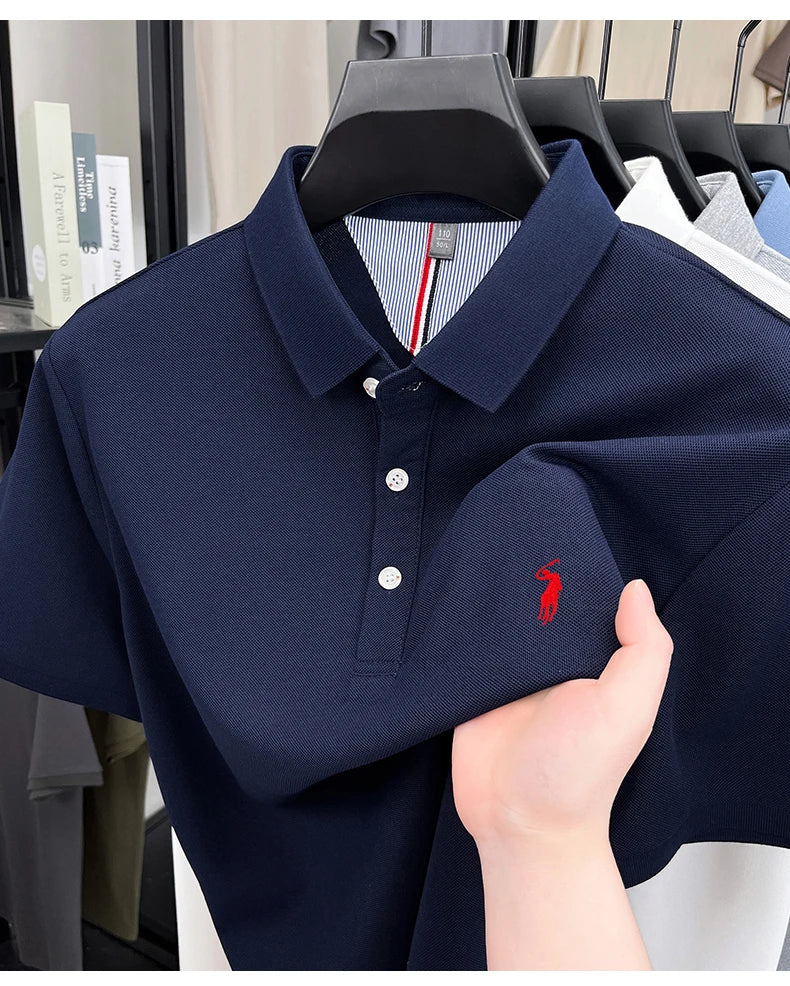 Luxury brand short sleeve men polo shirt summer ice silk breathable high-end pony embroidery design casual business Paul T-shirt