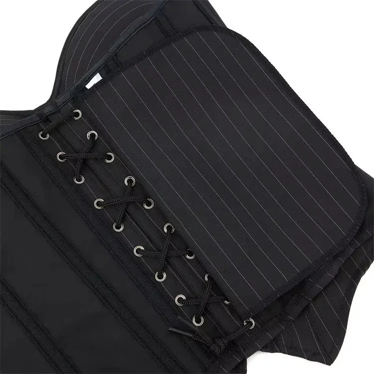 Black Striped Zipper Overbust Corset and Bustier Shapewear Top for Women Office Lady Corselet