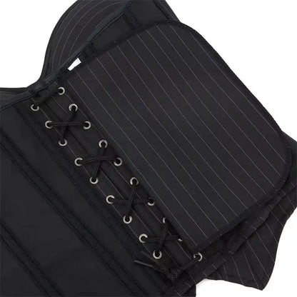 Black Striped Zipper Overbust Corset and Bustier Shapewear Top for Women Office Lady Corselet