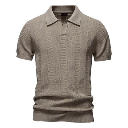 2025 Men's Solid & Striped Mesh Polo Shirt - Breathable Knit Casual Top with Turn-Down Collar