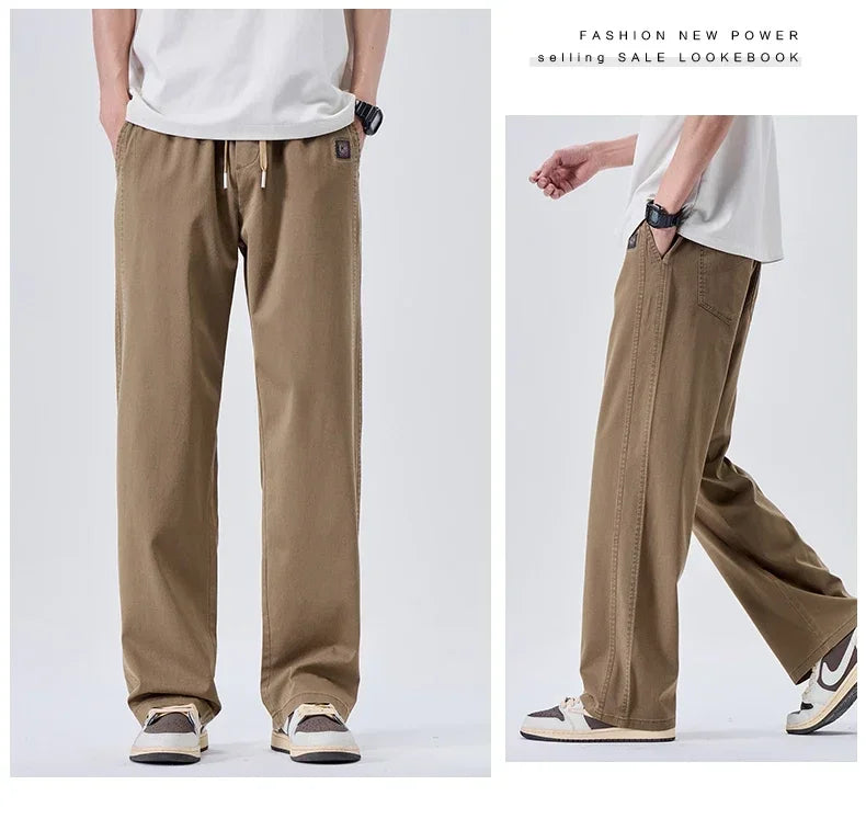 Brand Soft Jeans for Men Spring Thin Draped Comfortable Straight Trousers Drawstring Male Baggy Denim Pants Streetwear