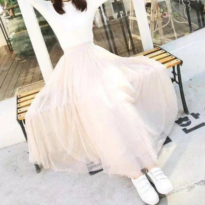 Elegant Women Tulle Skirt  Korean Fashion Mesh White A Line Ladies Pleated Skirt Summer Chic High Waist Black Party Faldas