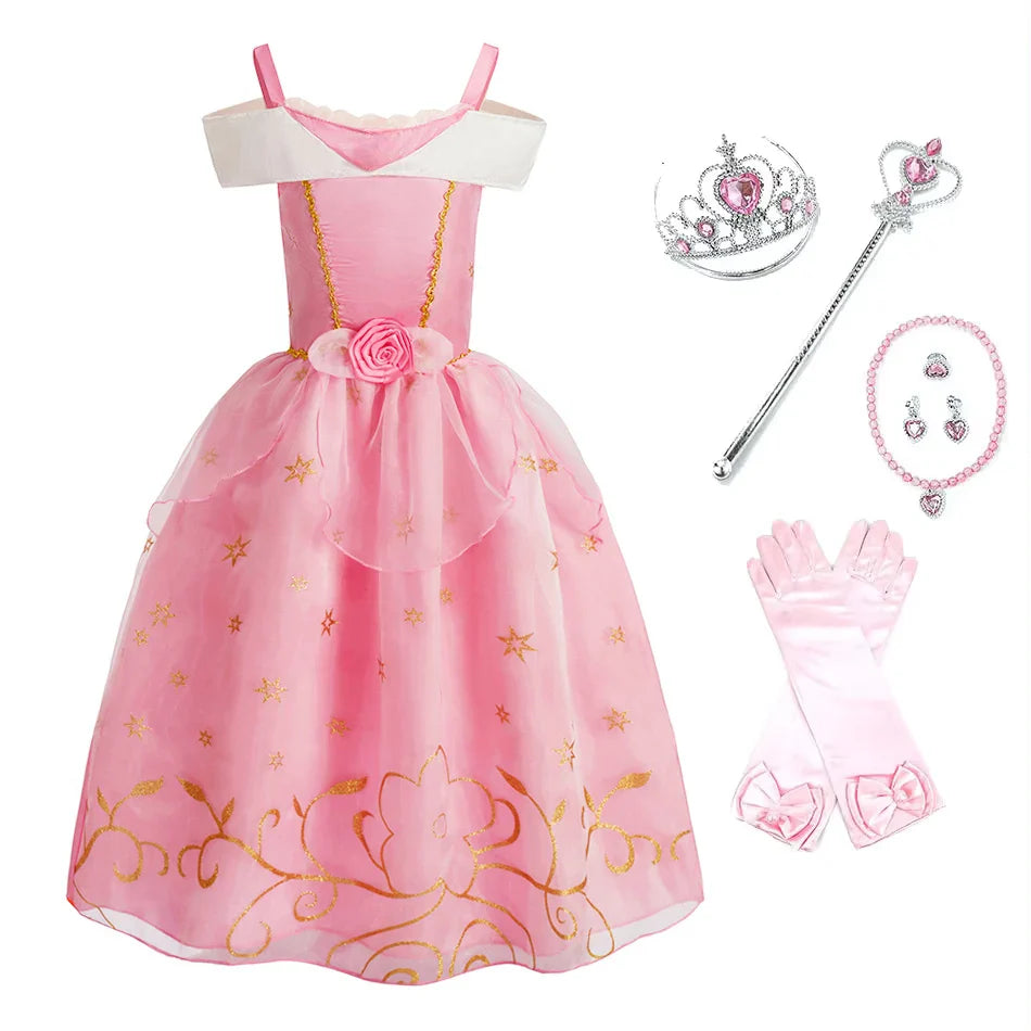 Little Girl Rapunzel Costume Party Fancy Princess Dress Christmas Cosplay Belle Sleeping Beauty Cinderella Carnival Disguise