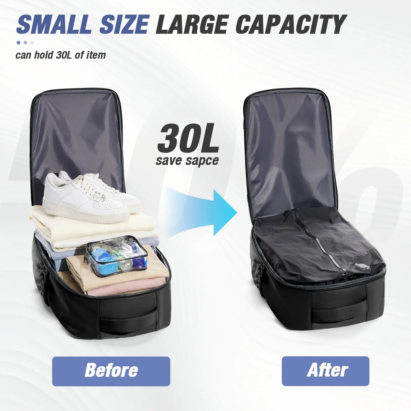Men Vacuum Compression Backpack 15.6in Laptop Backpack Expand Hiking Vacuum Travel Backpack, Ryanair Backpack 40x30x20 Cabin Bag
