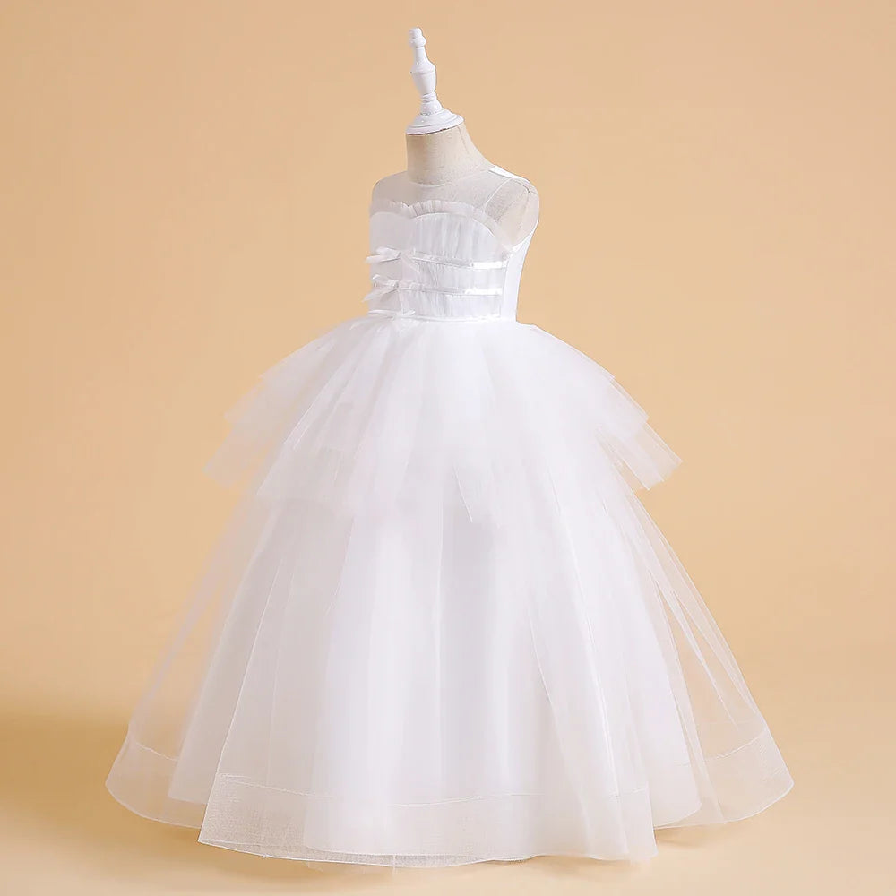 Vestidos de Festa de Daminha Batismo de Verão Meninas Elegante Tule Vestido de Noiva Formatura Menina Laço Princesa Vestido de Aniversário Fantasia de Natal