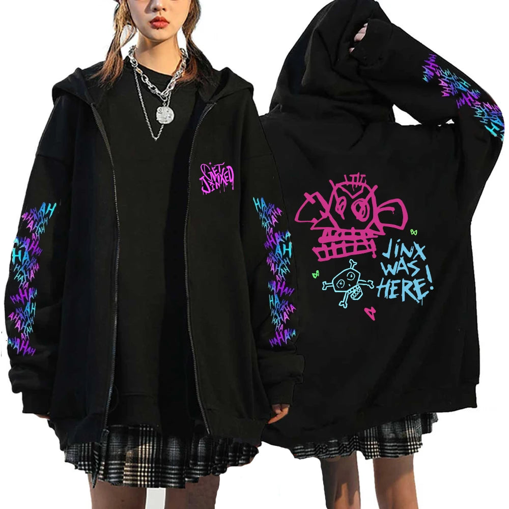 Hoodies Monkey Graffiti Zipper Jacket Harajuku Anime Arcane Boom Oversized Unisex Hip Hop Sweatshirt Casual Y2K Tops