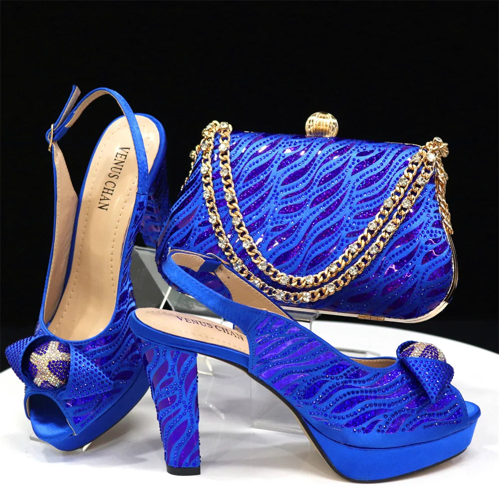 Elegant Fashion Peep Toe High Heels Laser-striped Sequin Rhinestone Women's Party Shoes and Bags 2026 Italian Design