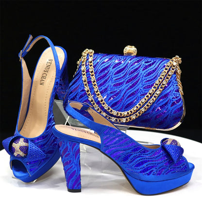 Elegant Fashion Peep Toe High Heels Laser-striped Sequin Rhinestone Women's Party Shoes and Bags 2026 Italian Design