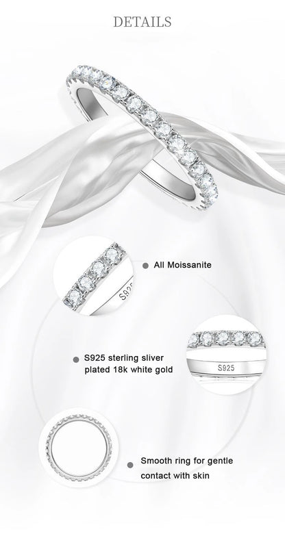 2mm D Color Moissanite Ring 925 Sterling Sliver Solid 18k White Gold Eternity Band Wedding Engagement Rings For Women