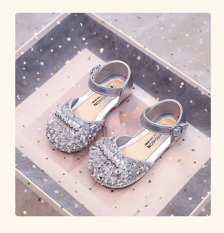 Girls Half Sandals Shiny Crystal Ins Trendy 2025 Summer New Kids Dance Shoes Non-slip Soft Sole Children Princess Shoes Sweet