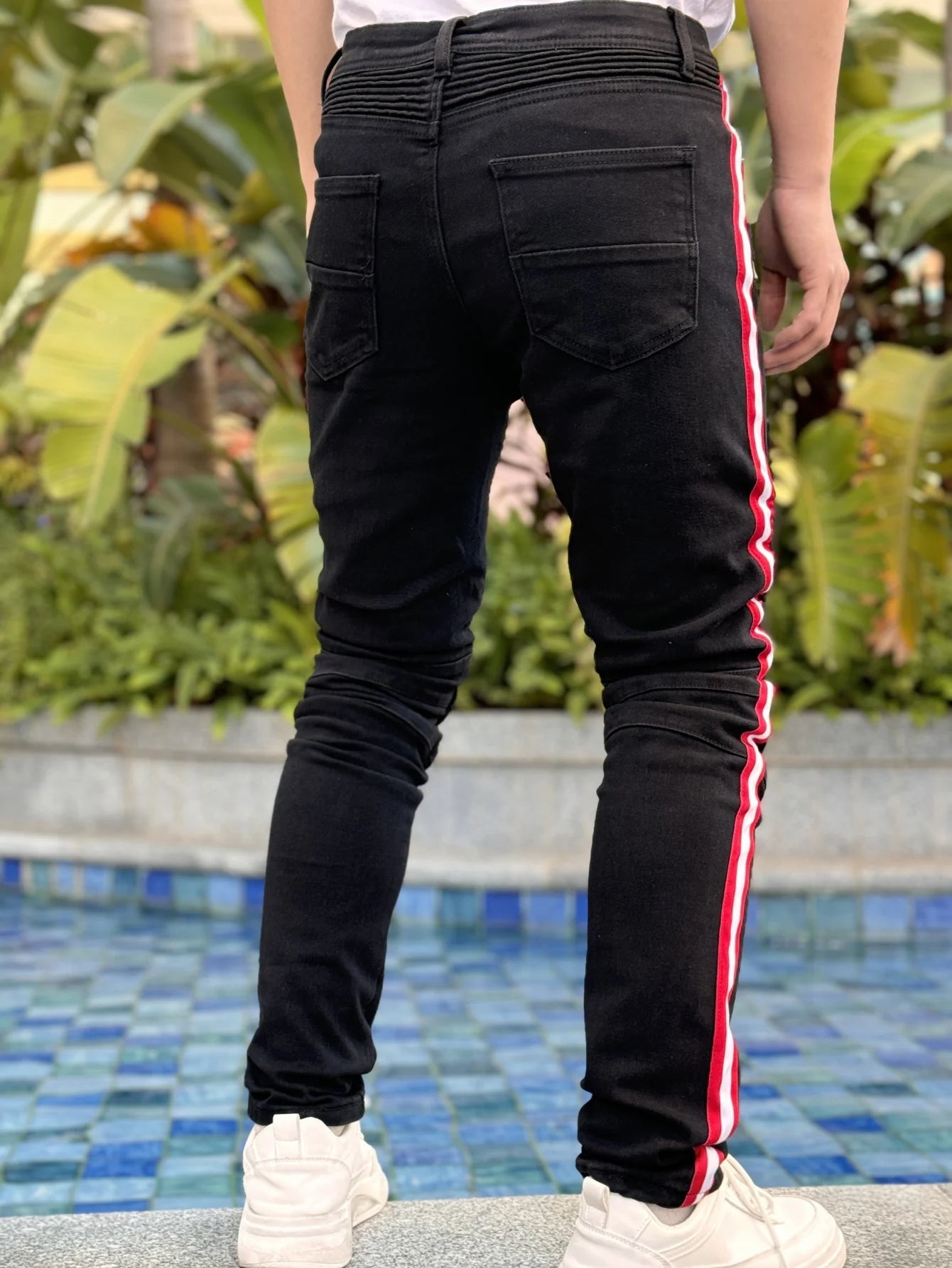 Y2K Men's Denim Hole-out Pants Patchwork Collection - Fashionable Trendy Street Hip-Hop Style Regular Fit Black Cotton Blend